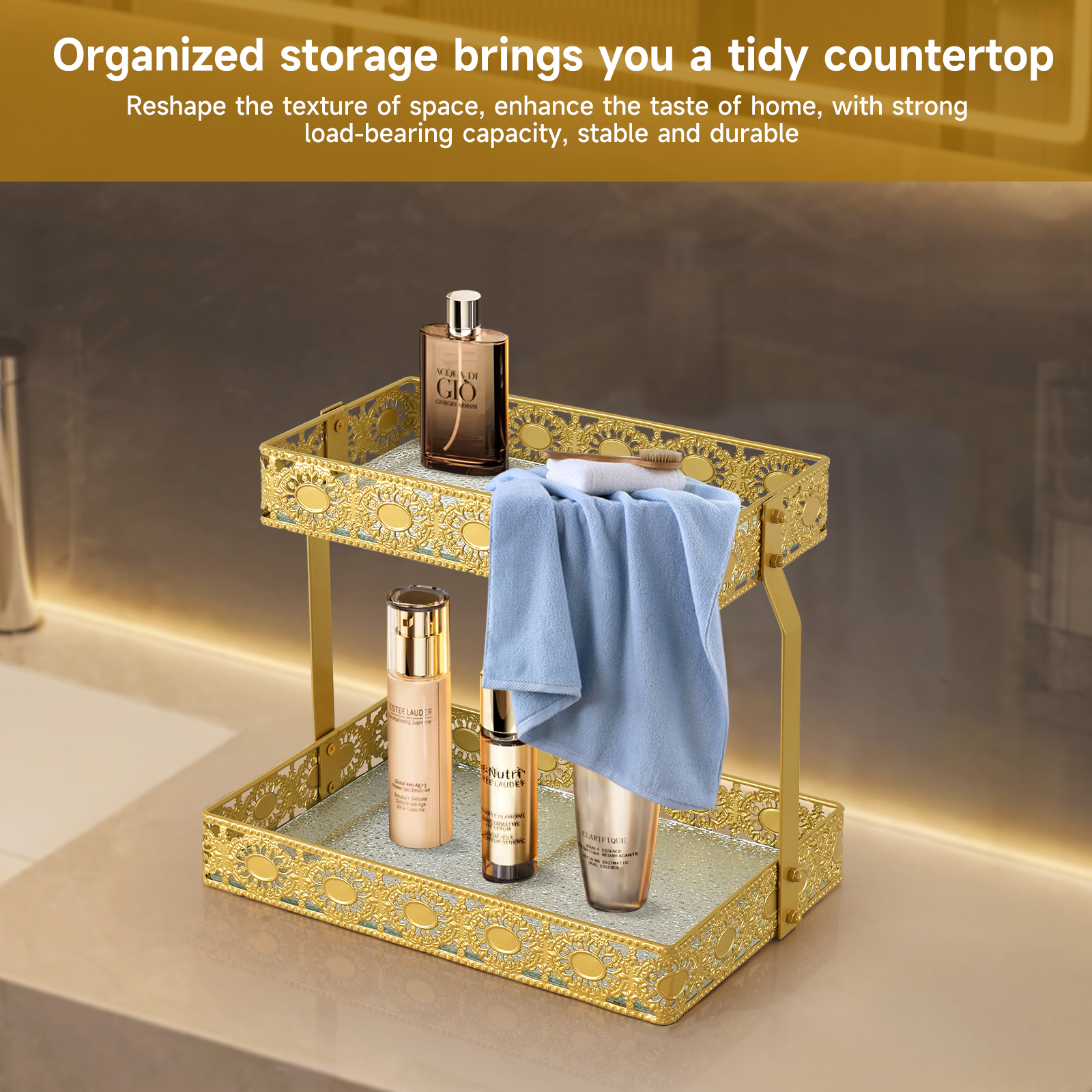 Luxury High End Skincare - Double-Layer Glass Storage Tray with Portable